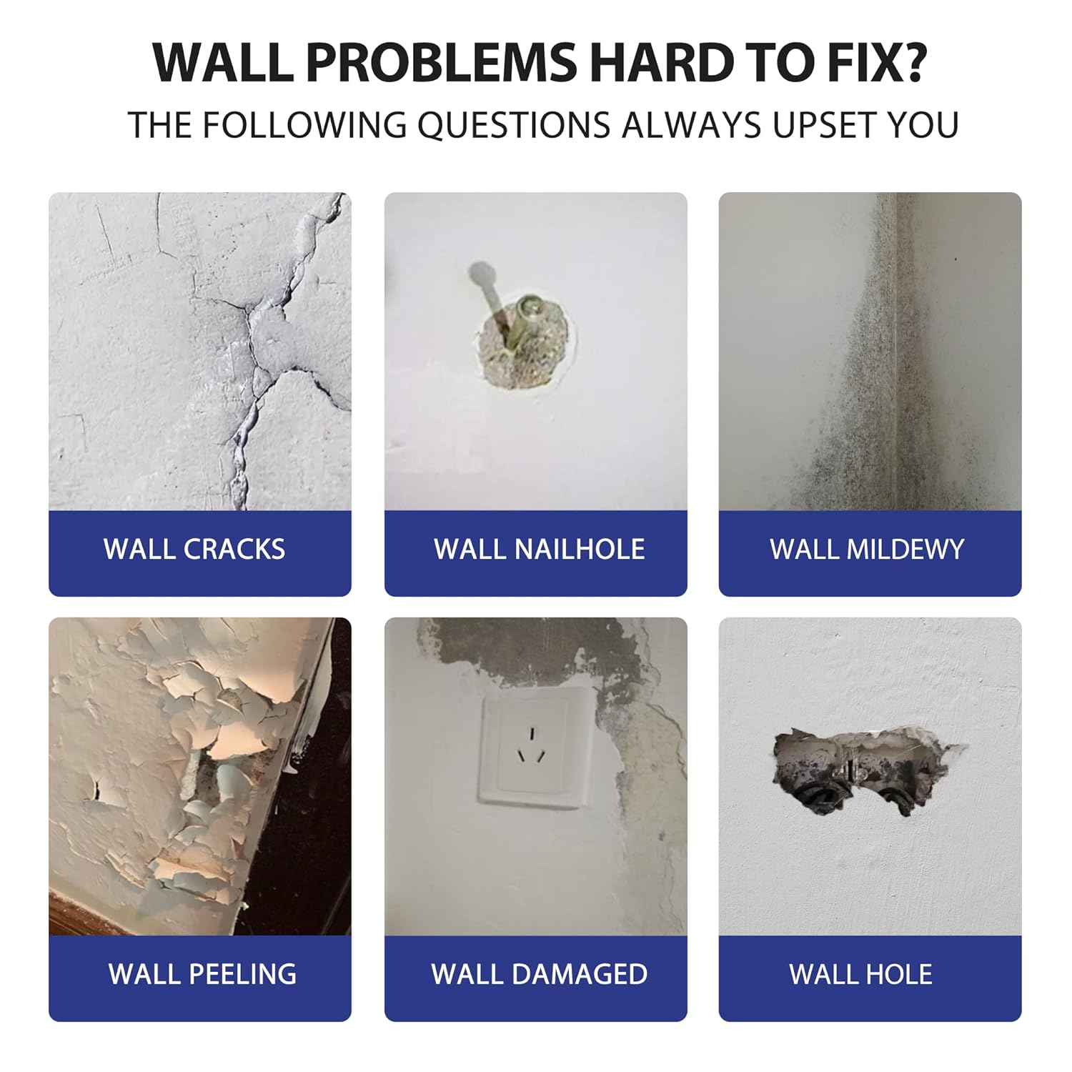 Drywall Repair Kit, Spackle Wall Repair Kit, 3 Pack Wall Mending Agent Putty, Wall Repair Paste Plaster for Wall Crack/Nail Hole, Wall Hole Filler with Scraper/Sandpaper