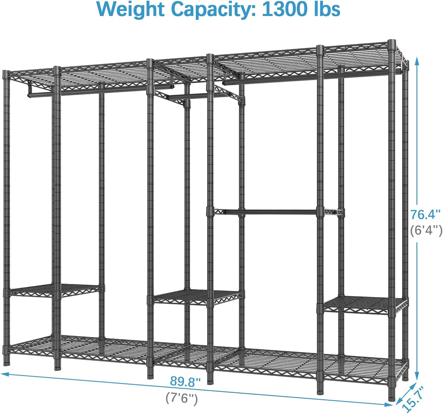 VIPEK V50 Extra Large Portable Closet Rack Bedroom Armoire Freestanding Wardrobe Closet, Heavy Duty Clothes Rack Multi-Functional Metal Clothing Rack for Hanging Clothes, Max Load 1300lbs, Black