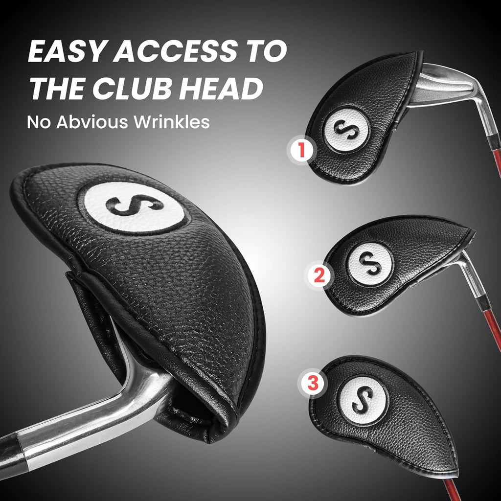 FINGER TEN Golf Club Covers for Irons Magnetic Value 11 Pack, Synthetic Leather Deluxe Head Cover Set Headcovers for Irons Fit Main Iron Clubs