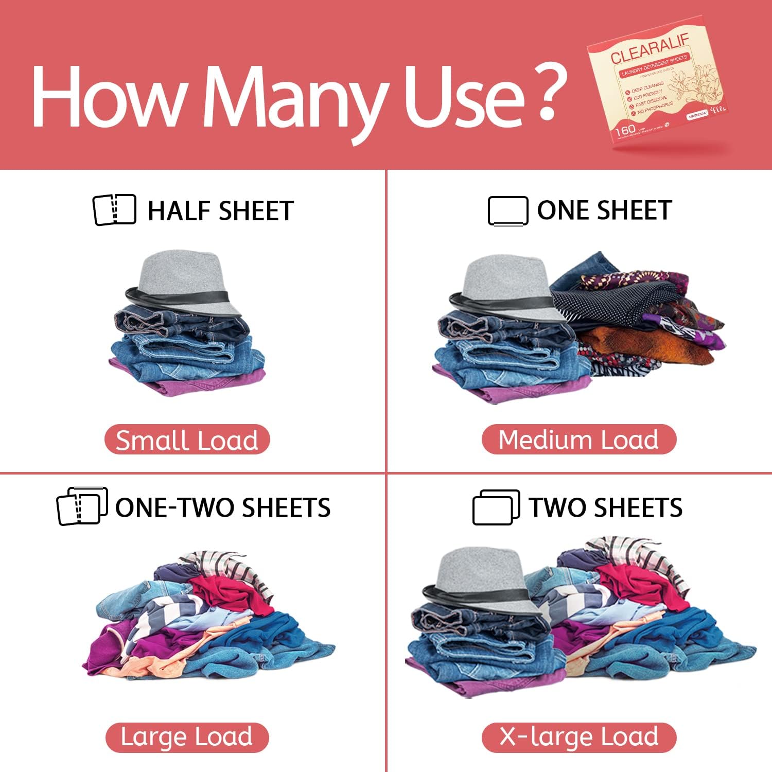 CLEARALIF Laundry Detergent Sheets Up to 160 Loads, Magnolia - Great For Travel,Apartments, Dorms,Laundry Detergent Strips Eco Friendly & Hypoallergenic - 3 PACK