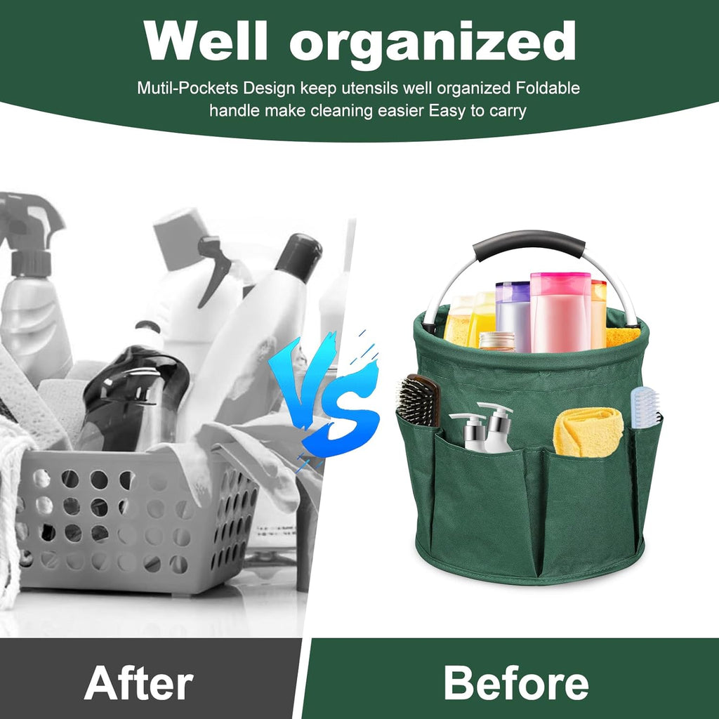 Qivine 17L Cleaning Caddy with Handle, Cleaning Supply Caddy Foldable Cleaning Caddy Cleaning Products Organizers Portable Cleaning Bucket Organiser for Storing Towels (Green)