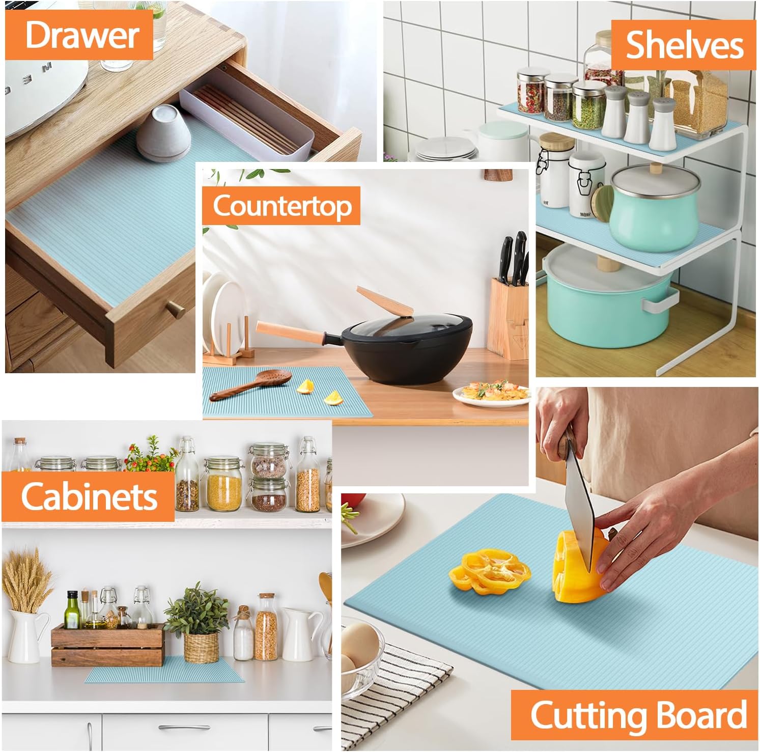 GOYLSER Food-Grade Silicone Refrigerator Liners for Shelves, 4Pack Easy Clean Fridge Liners Groove Design Spill Protection, 17.7"x11.8" Non Adhesive Refrigerator Shelf Mats Drawer Liners, Blue