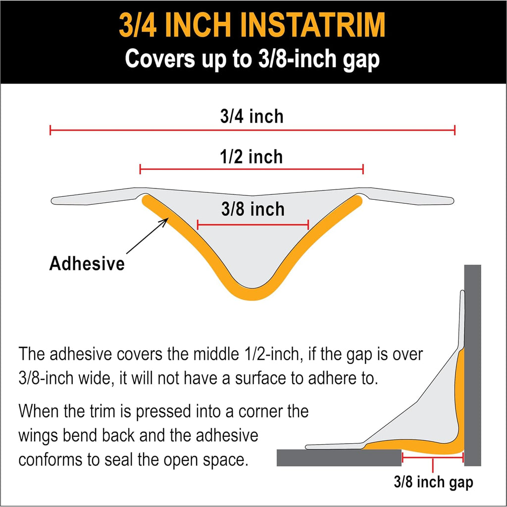 InstaTrim The Original Flexible Trim -10ft Grey 3/4" Wide Caulk Tape - Adhesive Trim with Many Uses Including Caulking for Bathtubs, Sinks, Counters, Tile, Floors - Made in USA