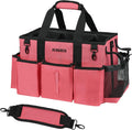 Wearable Cleaning Caddy Bag, Cleaning Caddy Supplies Organizer with Handle & Shoulder Straps for Housekeepers, Under Sink & Car Cleaning Tool Organizers with 4 Foldable Divider (RoseRed)