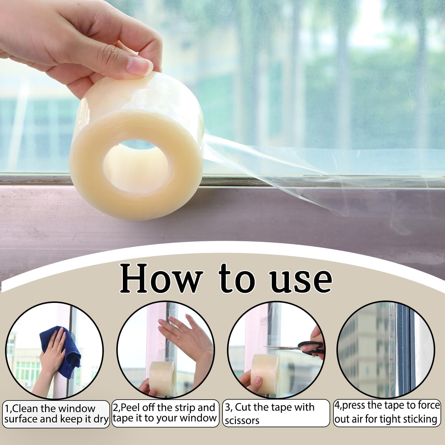 Transparent Window Seal Weather Sealing Tape 2 Inch x 35 Yards Weather Stripping Residue Free Clear Window Insulation Tape for Shower Glass Gaps and Doors Windproof Tape