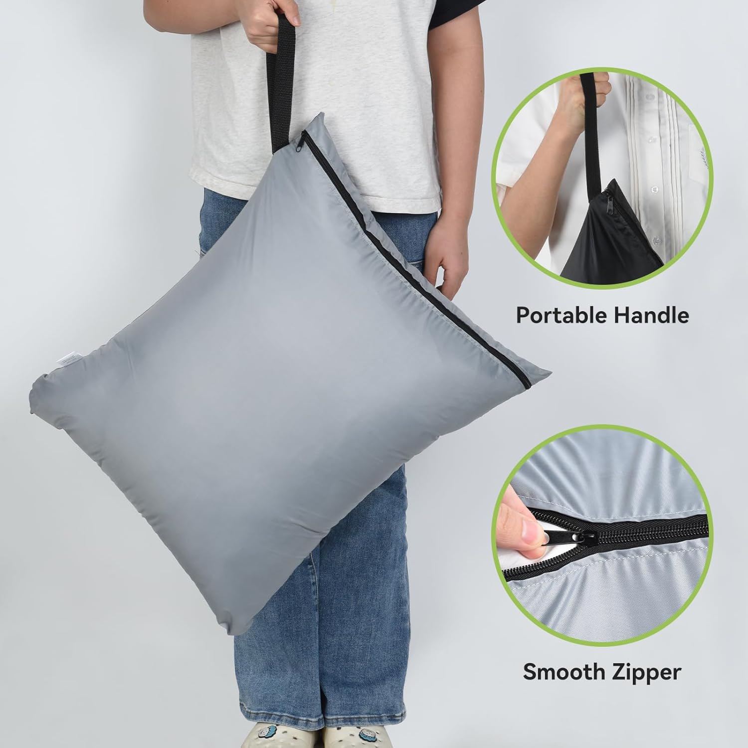 OTraki 2Pcs Exlarge Wet Bag 24x32 inch Reusable Waterproof Wet Dry Bag with Zipper Handle Wet Clothes Blanket Bedding Coat Sweater Machine Washable Laundry Bag for Travel Hotel Camping, Black & Grey