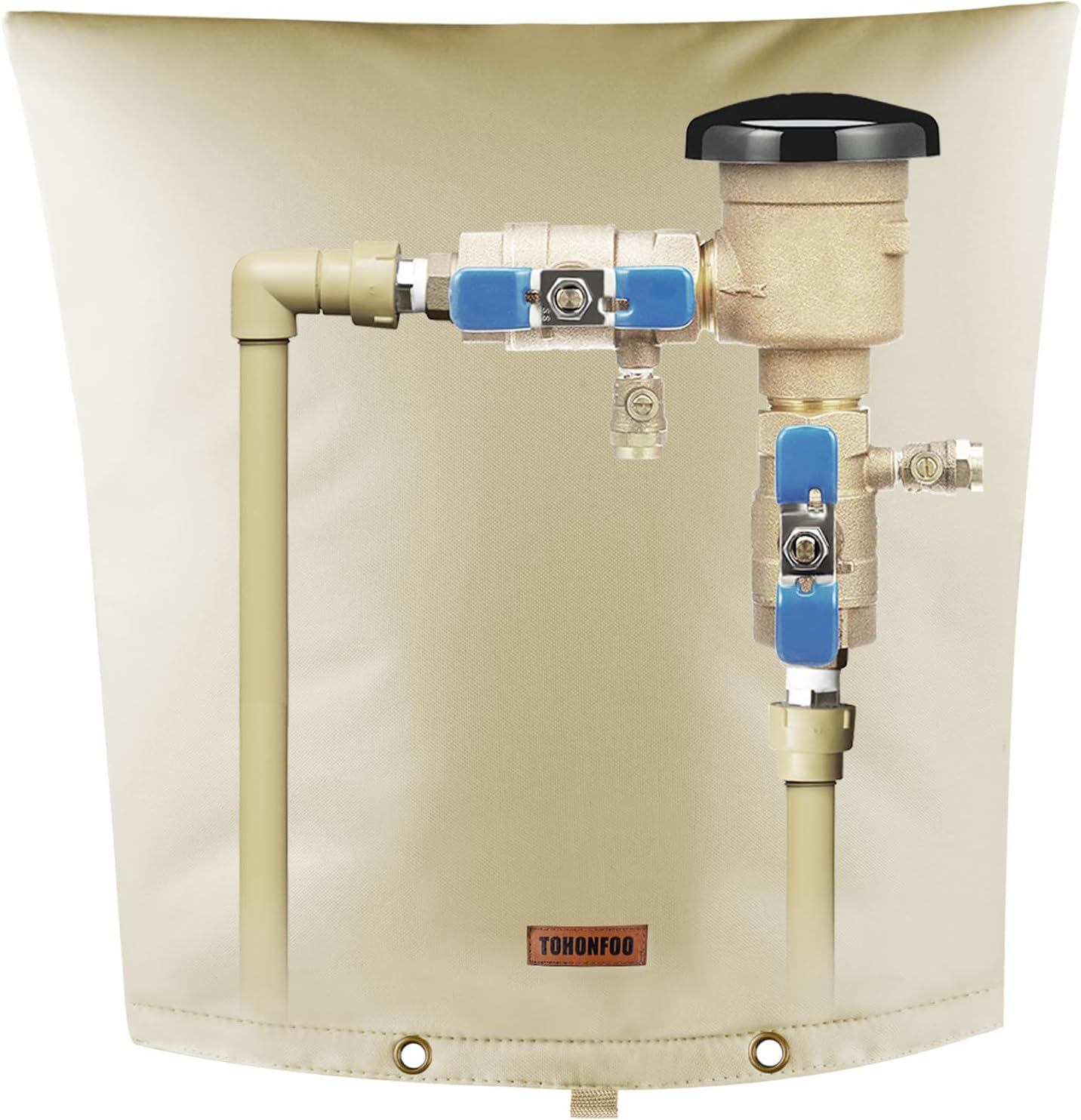 Backflow Preventer Pipe Insulation Cover (5°F) - Irrigation Sprinkler Valve Insulated Pouch - Water Well Pump Cover - Sturdy 5 Layers for Winter Freeze Protection, 14" W x 14" H, Beige