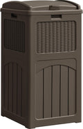 YESHOMY 33 Gallon Resin Outdoor Trash Can with Lid, Hideaway Waterproof Patio Garbage Bin, Brown