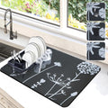 Dish Drying Mat for Kitchen Counter, 12"x19"Dish Drying Pad with Non-slip Rubber Backed, Hide Stain Anti Absorbent for Kitchen Counter, Drying Mat for Coffee Machine Dish Rack (Gray Daisy)