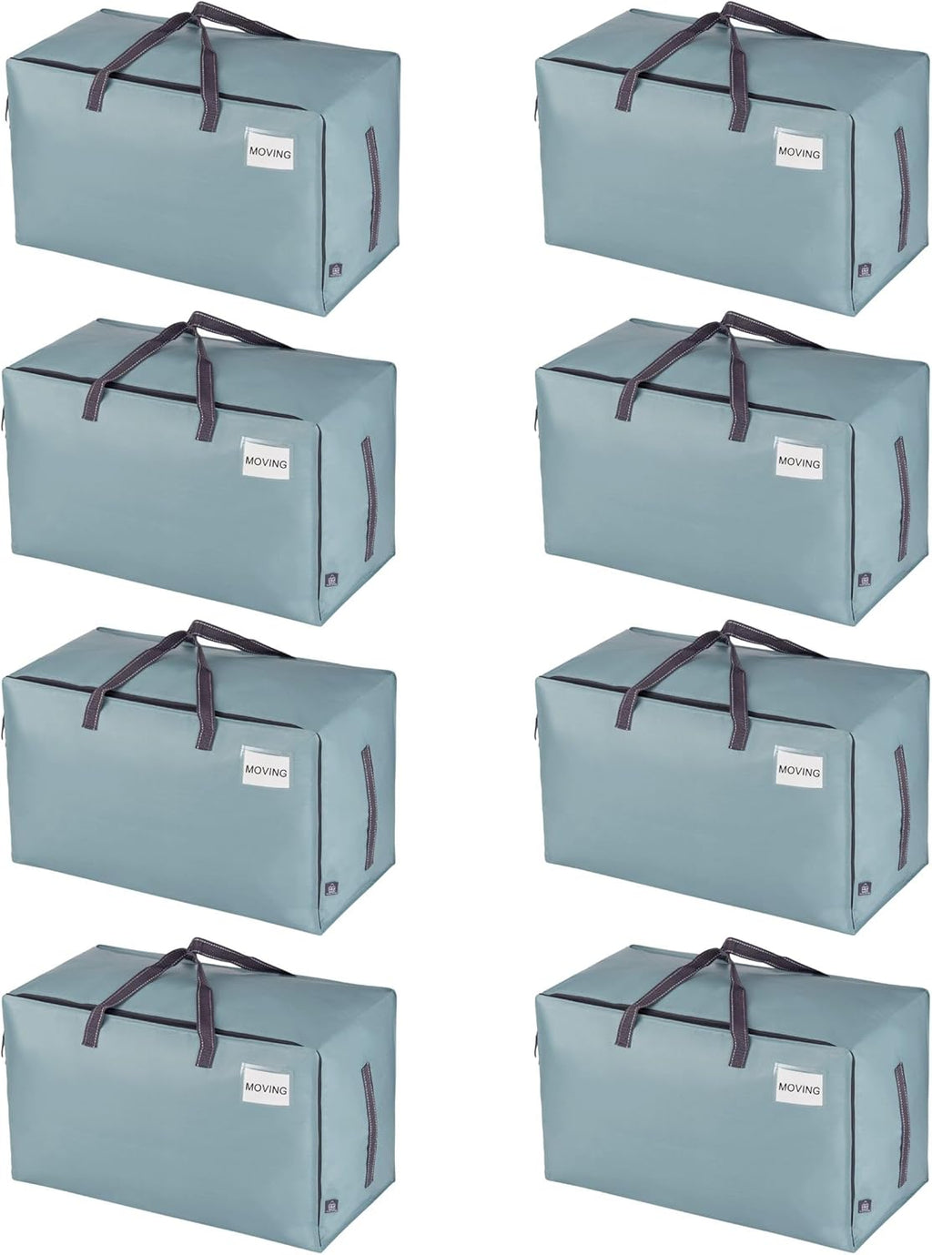 VENO 8 Pack Moving and Storage Bags, Heavy Duty, Alternative to Moving Boxes, Large Packing Totes Supplies for College Dorm Room with Zipper for Clothes, Wide Open Design (Light Blue Matte, 8 Pack)
