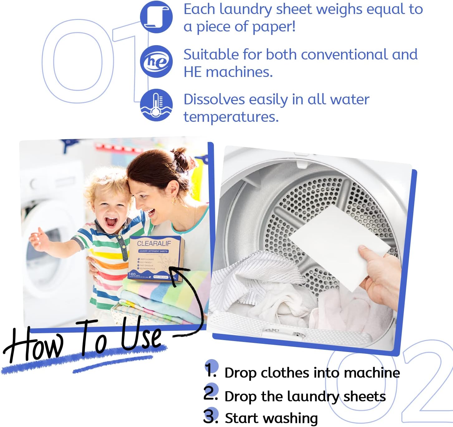 Laundry Detergent Sheets Up to 320 Loads, Fresh Linen - Great For Travel,Apartments, Dorms,CLEARALIF Laundry Detergent Strips Eco Friendly & Hypoallergenic (80 Sheets, Pack of 2)