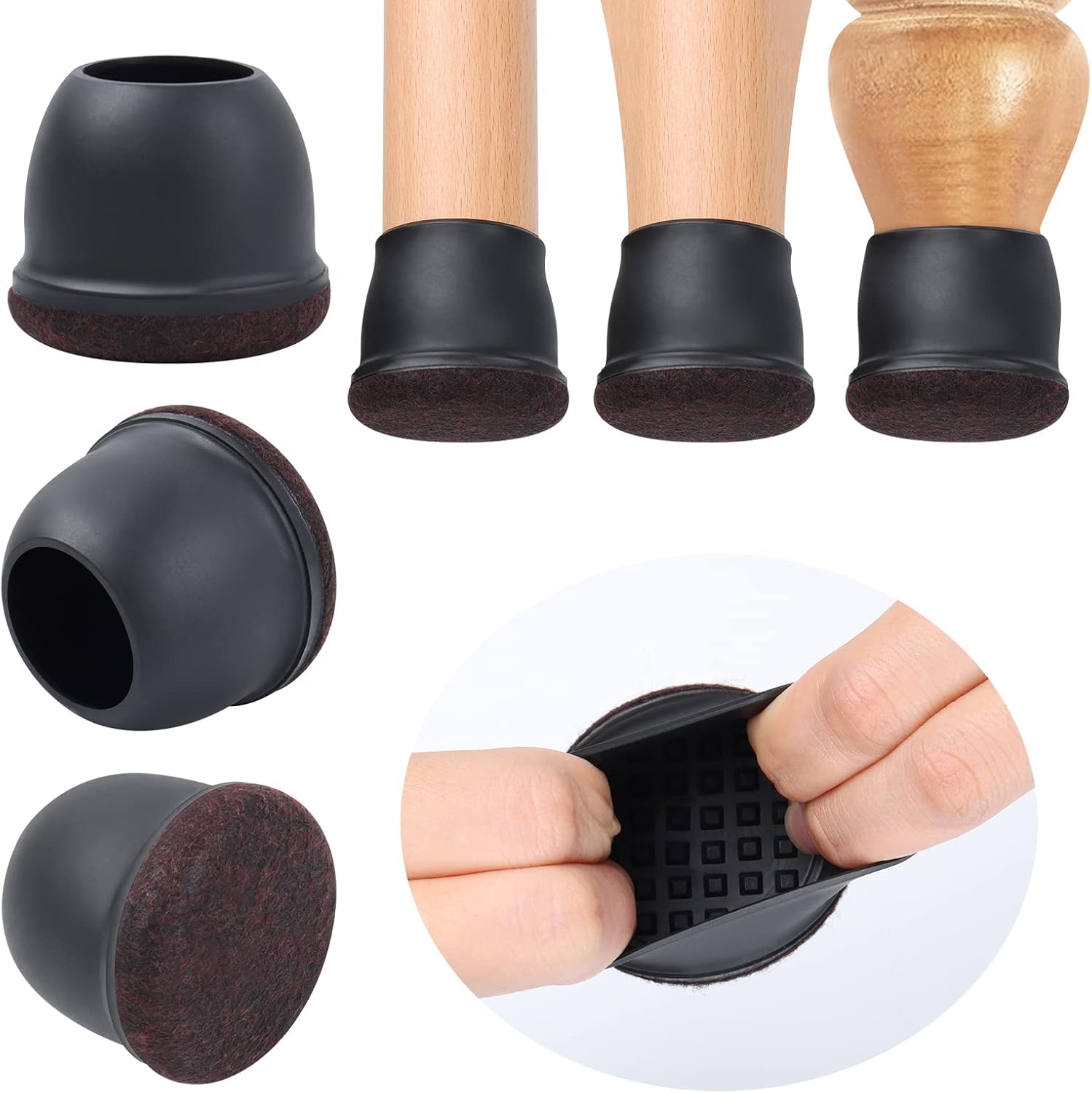 Ezprotekt 8 Pcs Extra Large Chair Leg Protectors with Felt, Silicone Felt Furniture Pads, Floor Protectors for Chair, Bar Stools Leg Protectors Caps, Table Leg Cups Covers (XL Fit: 1.4"-1.65", Black)