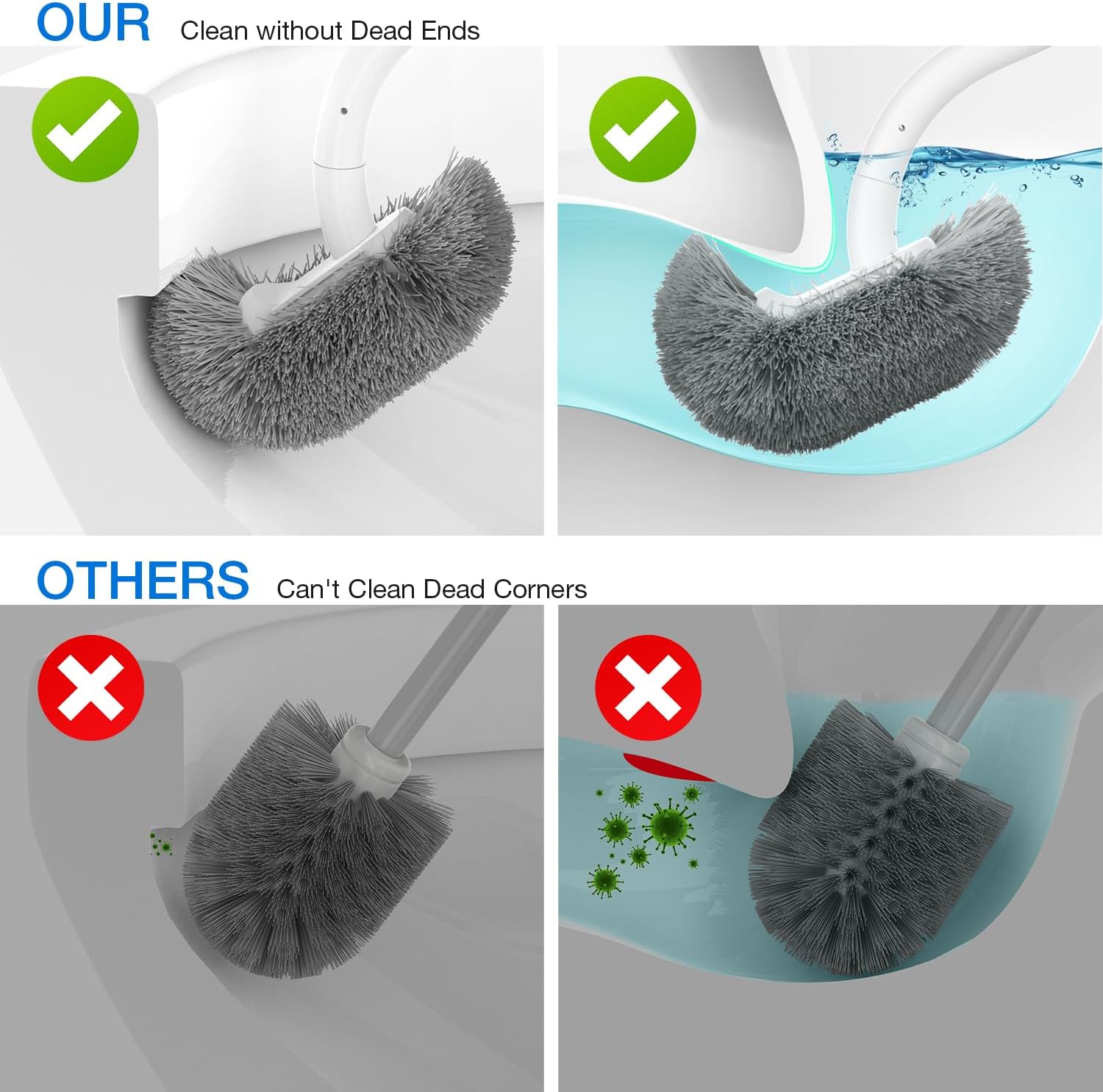 Toilet Bowl Brush and Holder, OSCIOSS Toilet Brush Set with Ergonomic Design, Compact Size, Durable Bristles, RV Toilet Brushes & Holders for Dead Corner Clean, White