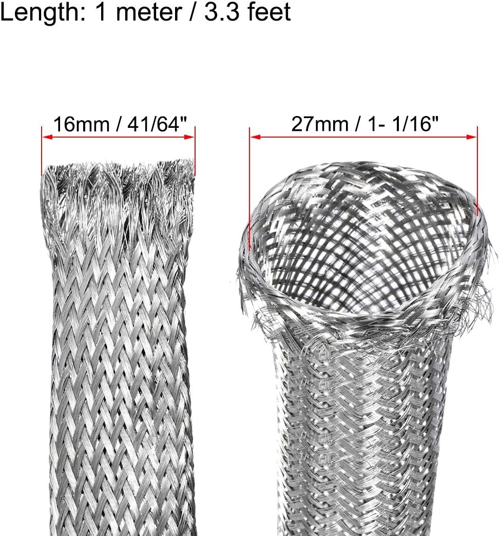 uxcell 3.3Ft - 41/64 Inch 304 Stainless Steel Sleeving Expandable Hose Cover