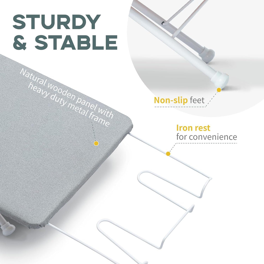 Small Ironing Board Tabletop with Iron Rest, Foldable Mini Iron Board with Cotton Cover, RAINHOL Folding Portable Travel Ironing Table for Spacing Saving 32"x12"