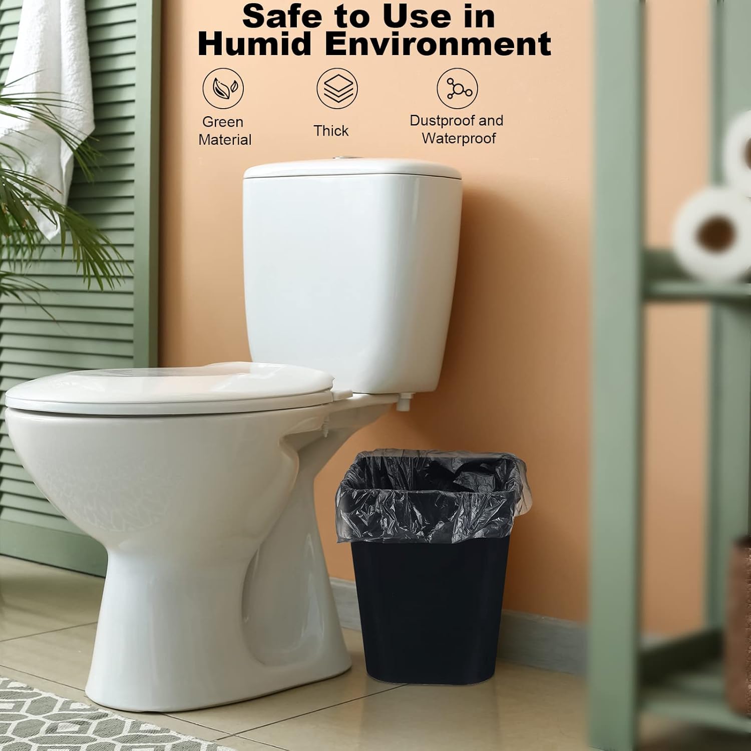 Eccliy 6 Pack Plastic Trash Can with 3 Rolls of Trash Bags Small Wastebasket Garbage Bin Container for Bathroom, Bedroom, Home Office, Living Room, Kitchen (Black)
