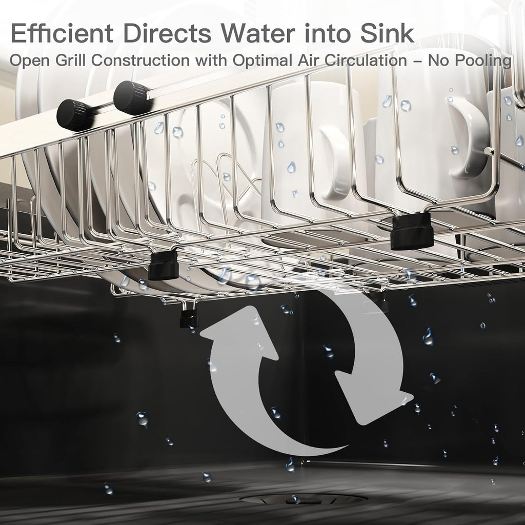 Small Expandable Over The Sink Dish Drainer Drying Rack in Stainless Steel Metal for Kitchen, Counter Space Saving Compact Above Plate Dryer Strainer, Adjustable Hanging Inside Sink Wire Drain Holder