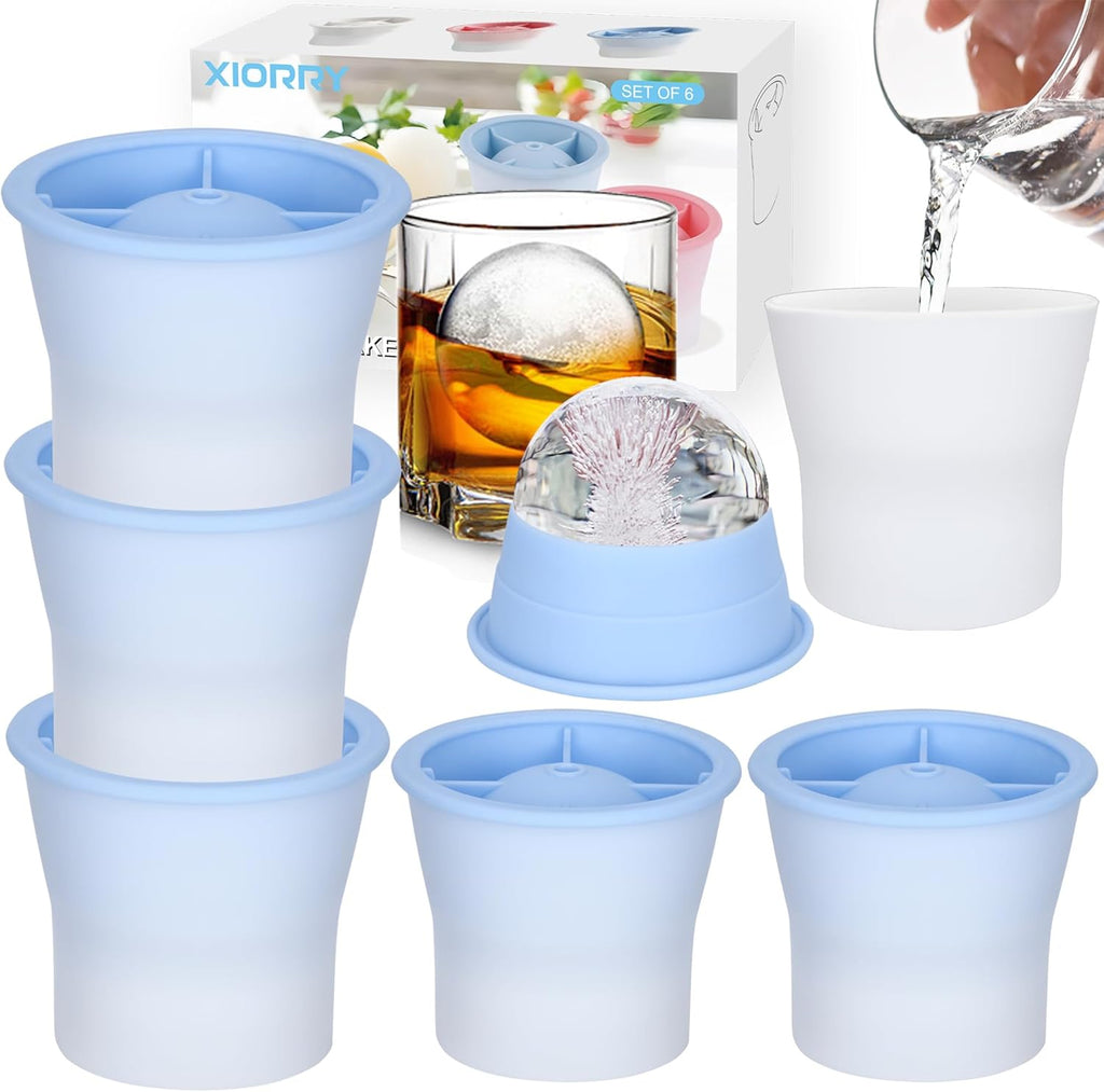Round Ice Cube Molds 6 Pieces, Silicone Sphere Ice Mold Maker, Stackable Easy Release Circle Ice Cube Mold with Lids, Spherical Ice Makers with Lids for Whiskey, Cocktails, Bourbon, and Drinks