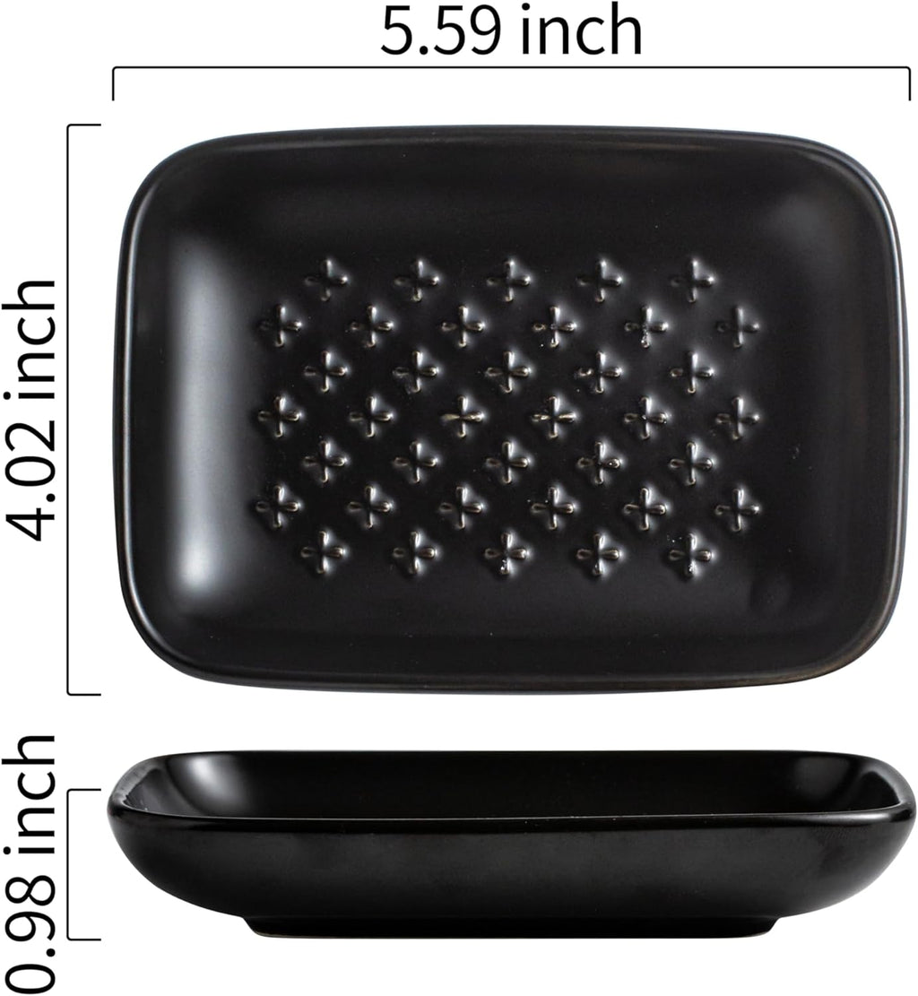 Gomakren Soap Dish, Shower Soap Holder, Ceramic Soap Dishes for Bar Soap Sponge Shampoo, Halloween Soap Saver Tray for Bathroom Kitchen Sink Counter, 5.5 Inch, Black