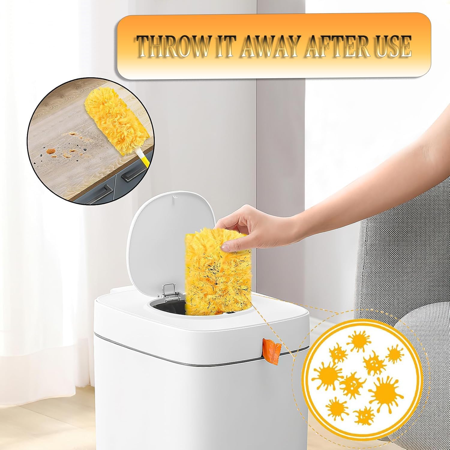 Duster Refills Compatible with Swiffer Duster, 360 Heavy Duty Multi Surface Duster Replacement with 1 Short Handle and 3FT Extenda Handle for Cleaning Furniture, Blind, Ceiling Fans(yellow-360-20pack)