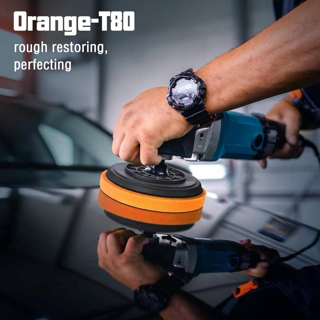 6 Inch Buffing Pads - 3Pcs Orange Buffing Pads - 6.5 Inch Face for 6 Inch 150mm Backing Plate - High-Density Buffing Sponge Pads for Car Buffer Polisher Compounding, Polishing & Waxing