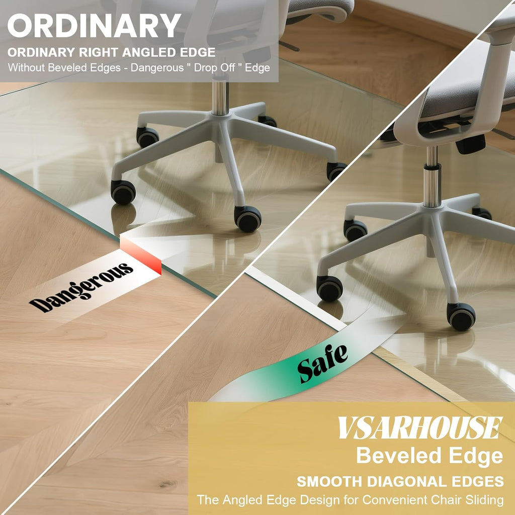 VSARHouse Beveled Edge Tempered Glass Office Chair Mat, 55"x46" Heavy Duty Glass Floor Mat for Carpet or Hard Floors, with Non-Slip Pads, Easy to Slide, Thick 1/5", Octagon, Patent No.30004842