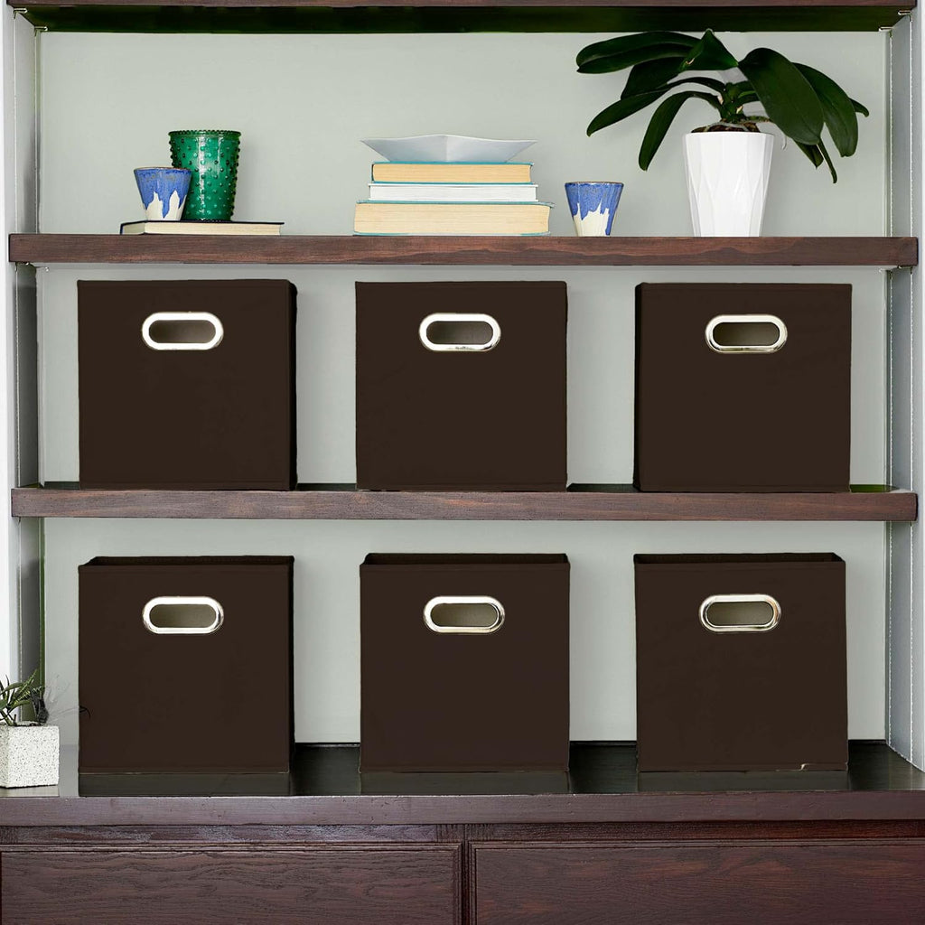 Household Essentials, Brown 6 Pack Fabric Storage Bins with Handle
