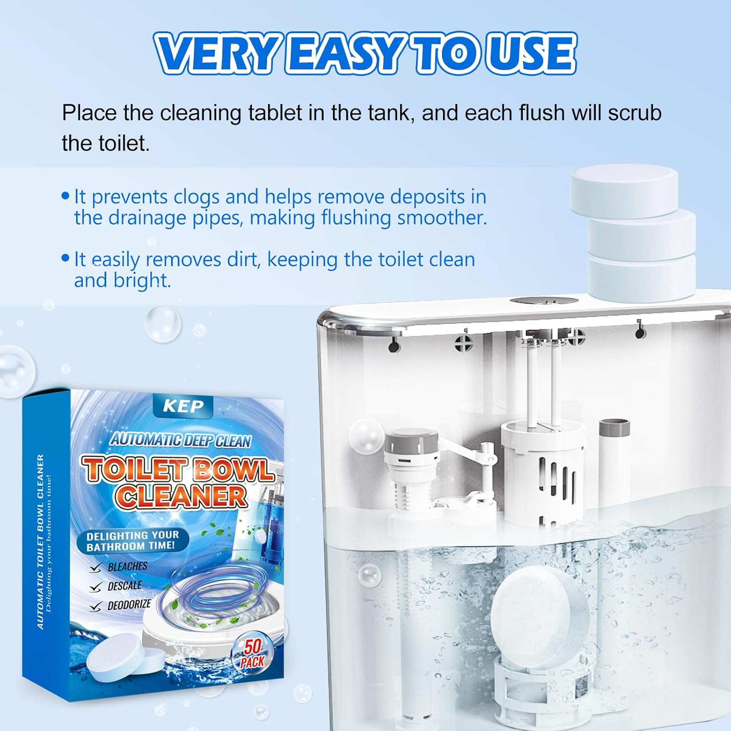 Automatic Toilet Bowl Cleaner Tablets–Fresh Scent,50 PACK,Long-Lasting Clean–Safe for Tanks&Pipes Deodorizing and Descaling–Bathroom Cleaner Against Tough Stains Keeps Bowl Clean Between Washes-fresh