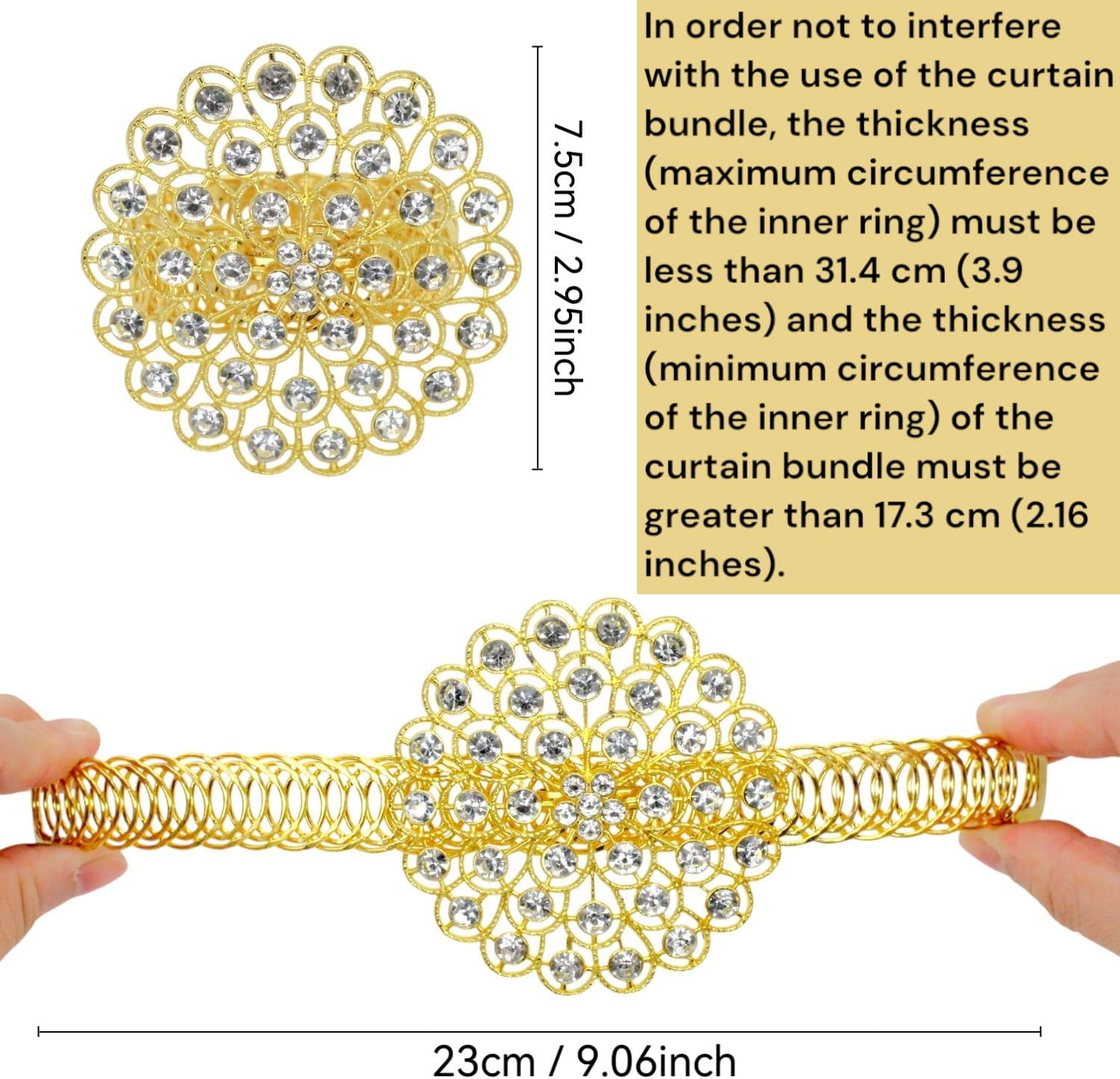 2 Pack Crystal Flower Curtain Tiebacks – Decorative Spring Wire Buckle Clips with Sparkling Rhinestone Flower Design, No Drilling, Easy Fit for Drapes & Sheers