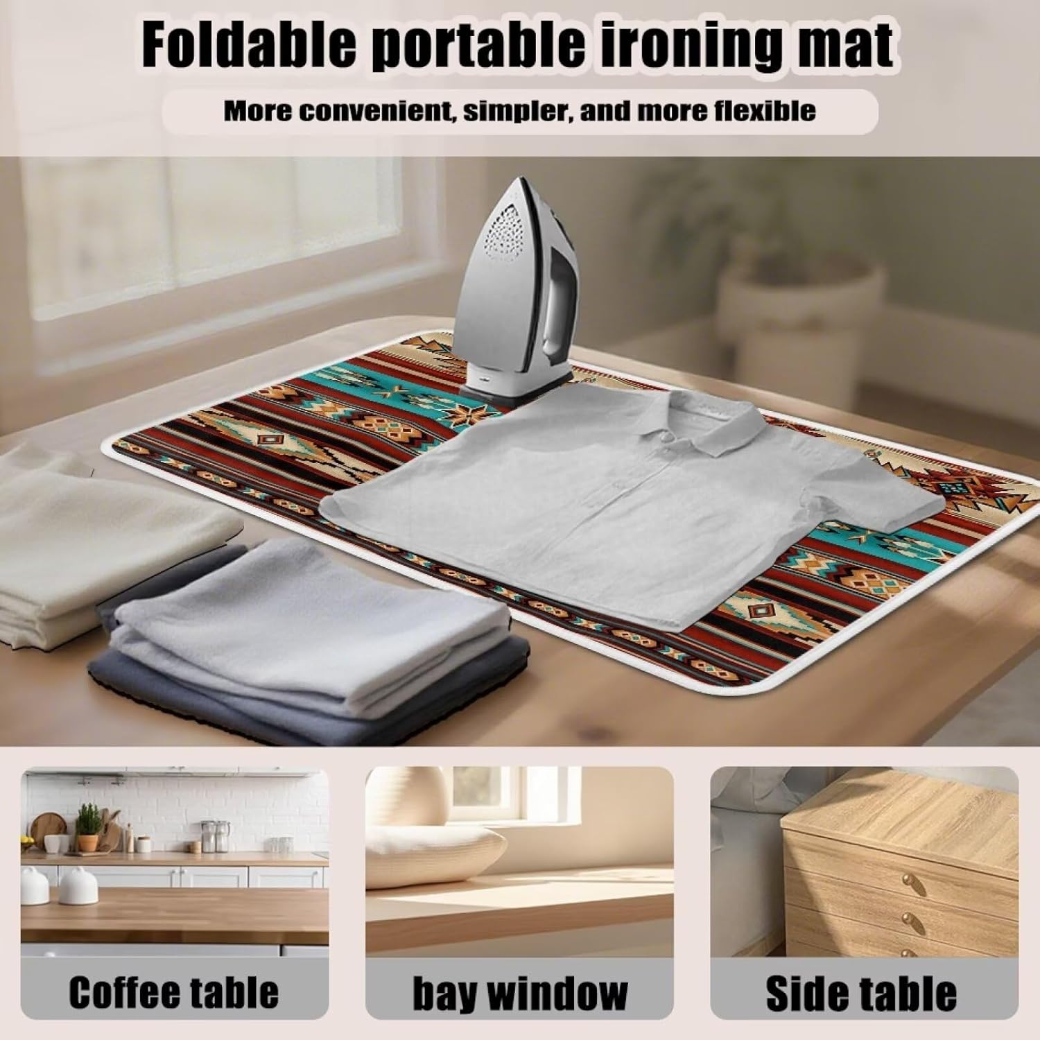Aztec Ironing Mat Ironing Board Pad Heat Resistant, Portable, Quilting & Travel Blanket 32 x 16 Inch Aztec Print Small Ironing Mat for Table Top,Countertop,Etc
