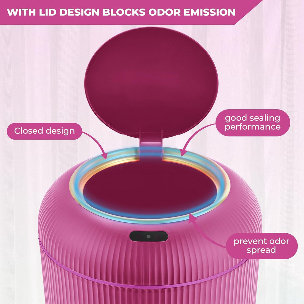 Pukomc Smart Sensor Wastebasket, Convenient and Hygienic Easy to Use, Technology Sensor Waterproof Wastebasket Plastic Trash can for Kitchen, Bathroom, Bedroom, Living Room, Office and Outdoor Pink