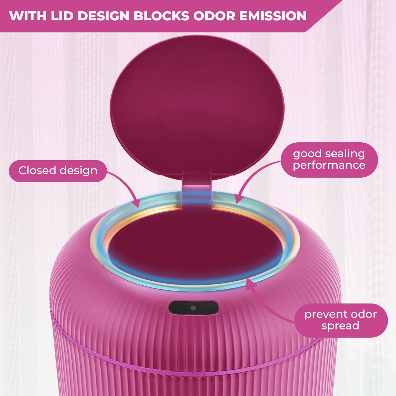 Pukomc Smart Sensor Wastebasket, Convenient and Hygienic Easy to Use, Technology Sensor Waterproof Wastebasket Plastic Trash can for Kitchen, Bathroom, Bedroom, Living Room, Office and Outdoor Pink