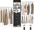 96'' Closet Organizer System with 3 Hanging Rods (Without 3 Storage Shelves), 8FT Closet Systems, Wall Mount Bedroom Wardrobe with 3 Wood Drawers, Adjustable Garment Rack from 5 to 8FT, Black