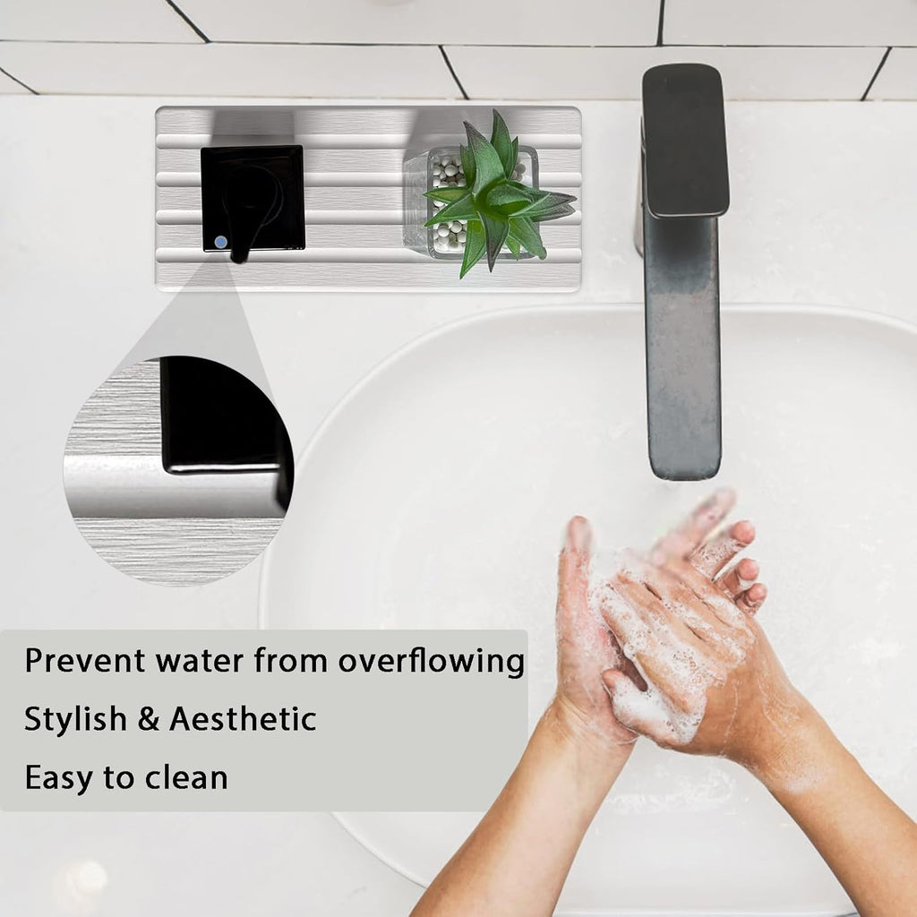 Set of 3 Diatomite Hand Soap Holder, Water Absorbing Stone Tray for Kitchen Countertop, Fast-Drying Bathroom Trays (1pcs 22 x 10cm + 2pcs 10 x 10cm White)