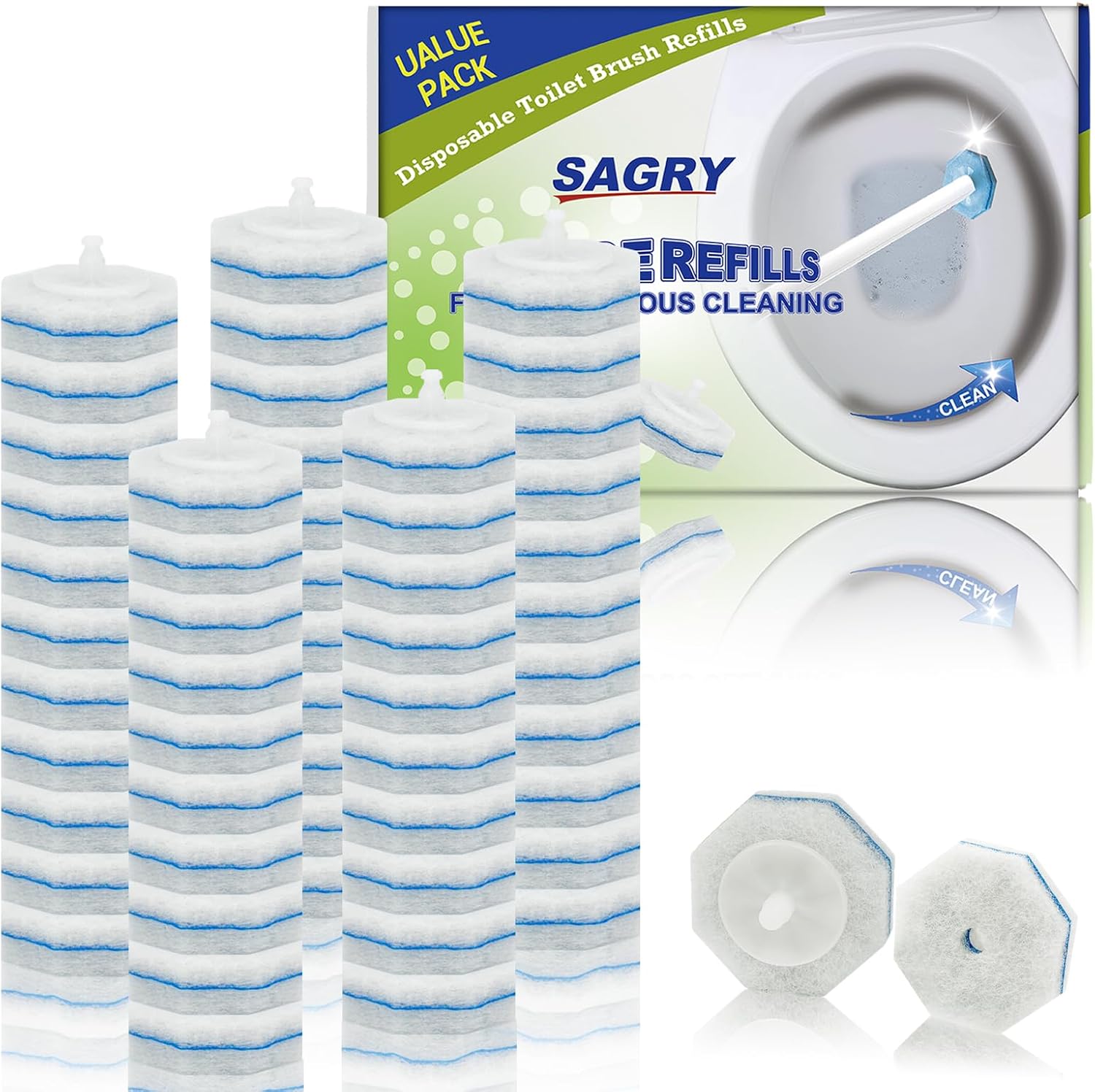 50 Counts Disposable Toilet Bowl Wand Refills, 5X Cleaning Power Toilet Cleaner Refill Pads, Deep Cleaning, No Falling Apart, Fresh Fragrance, Compatible with Most Toilet Brushes