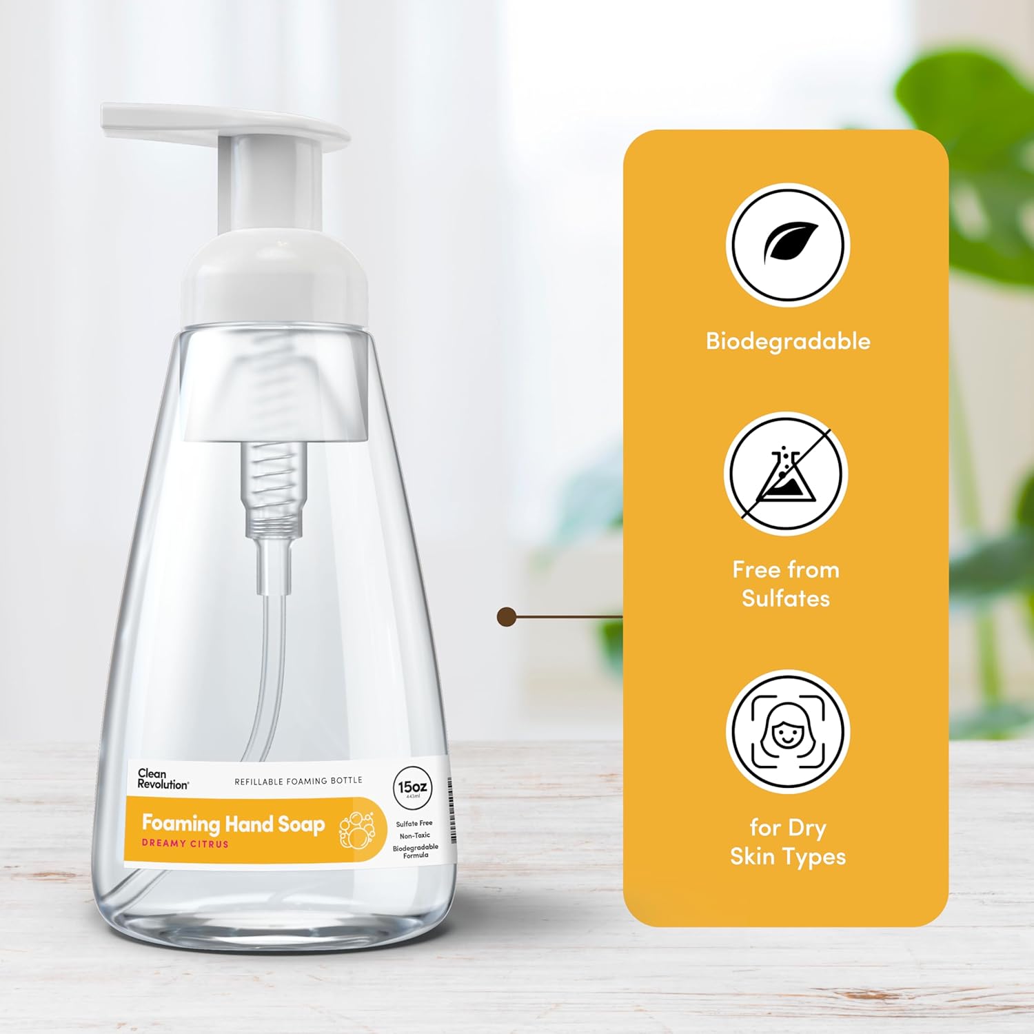 Clean Revolution Ready to Use Foaming Hand Soap | Three Pack | Jumbo 15oz Bottles | Gentle, Moisturizing & Eco-Friendly | Real Essential Oils | Dreamy Citrus, 15 Fl Oz (Pack of 3)