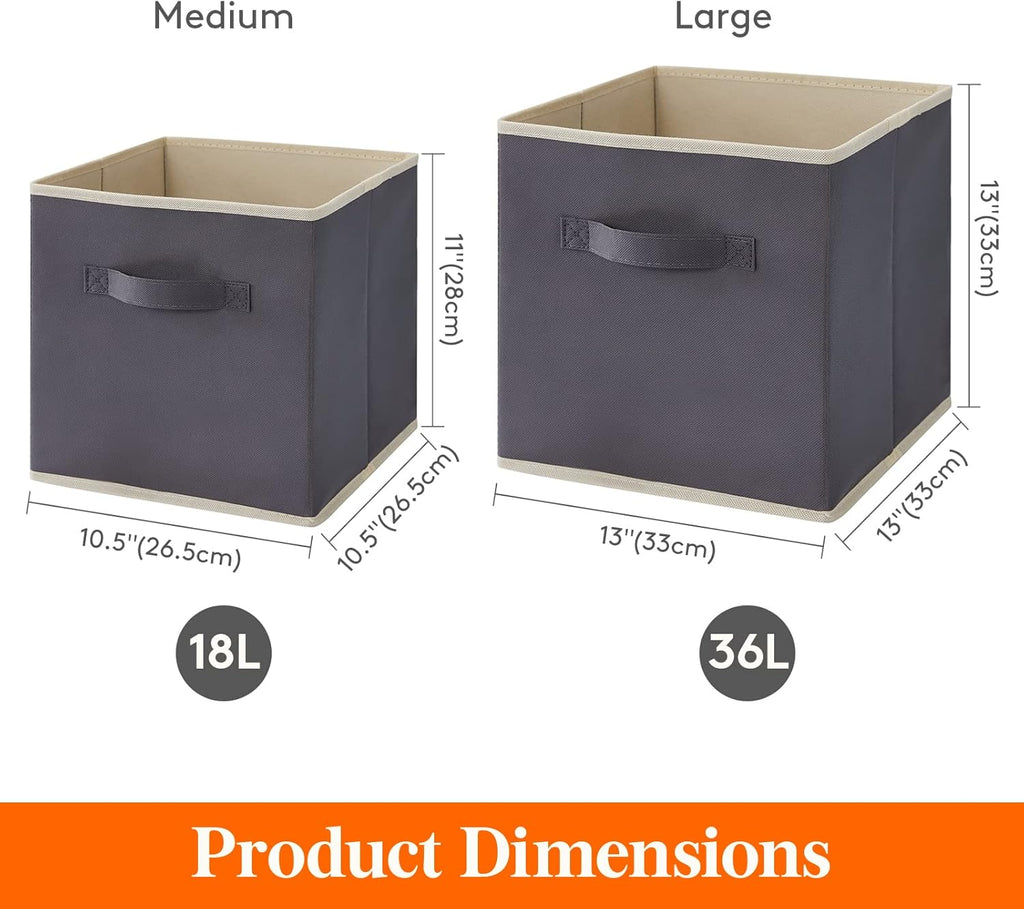 Lifewit 13 Inch Cube Storage Bins, Storage Cubes Foldable Medium Decorative Fabric Storage Baskets for Organizing Home Organizers with Handles for Shelves, Closet, Set of 8, 36L Grey