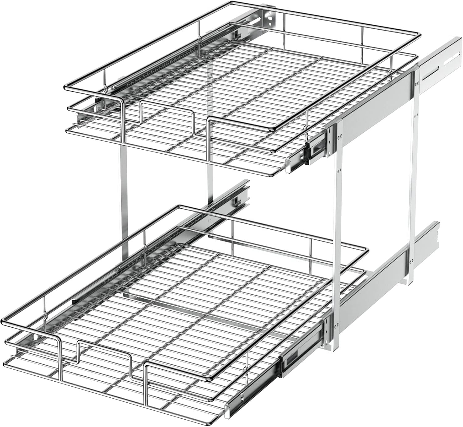 LOVMOR 2 Tier Individual Pull Out Cabinet Organizer 14" W x 18" D, Slide Out Kitchen Cabinet Storage Sliding Shelves