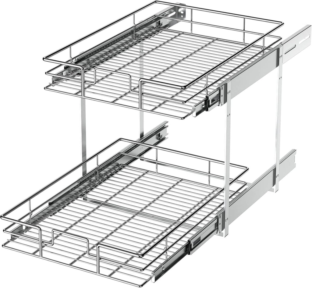 LOVMOR 2 Tier Individual Pull Out Cabinet Organizer 14½" W x 21½" D, Slide Out Kitchen Cabinet Storage Sliding Shelves