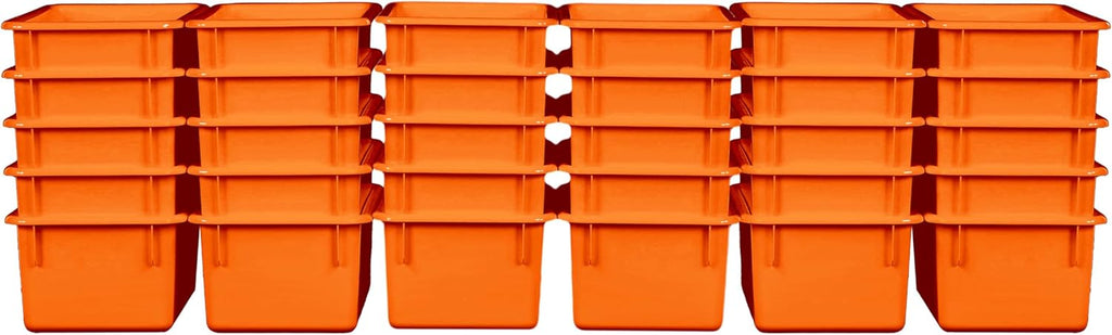 Wood Designs Cubby Storage Bin, Heavy Duty Plastic Containers for Kids Orange Cubby Tray Set of 30