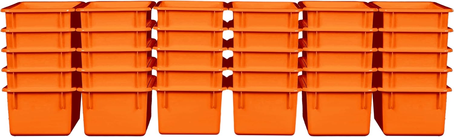 Wood Designs Cubby Storage Bin, Heavy Duty Plastic Containers for Kids Orange Cubby Tray Set of 30