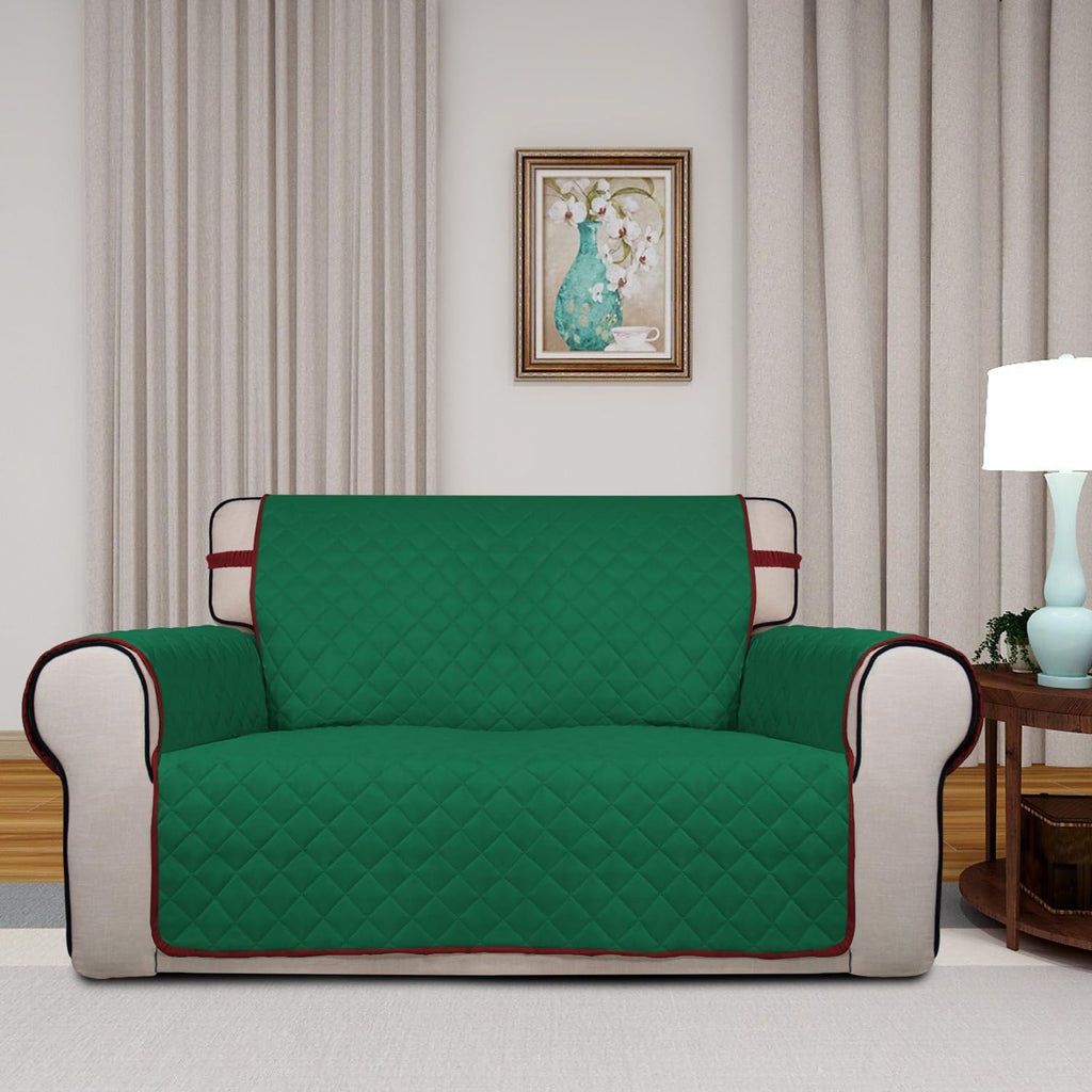 PureFit Reversible Quilted Sofa Cover, Water Resistant Slipcover Furniture Protector, Washable Couch Cover with Non Slip and Elastic Straps for Kids, Dogs, Pets (Loveseat, Green/Red)