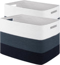 Storage Baskets for Organizing, 2 Pack Woven Basket for Storage, Rectangle Baskets for Shelves Closet Organizers, Toy Basket for Nursery Storage Living Room, Laundry Room, Bedroom (Gradient Blue)