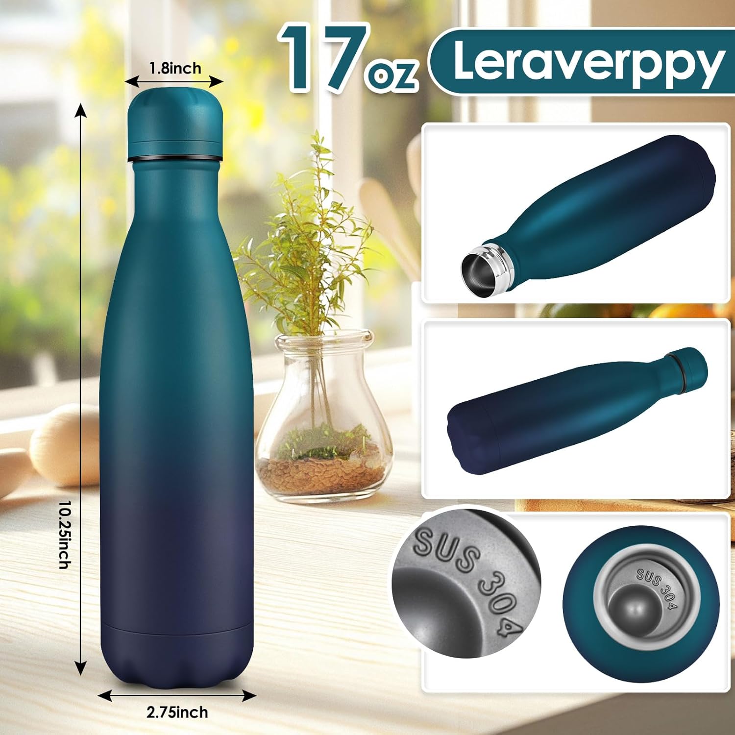 17oz Cola-Bottle Shaped Stainless Steel Leak-proof Water Bottle,Double Wall Vacuum Insulated Metal,Travel Mug For Sports Indoors & Outdoors,BPA-Free Kids Flasks,Dark Night(12 Pack)