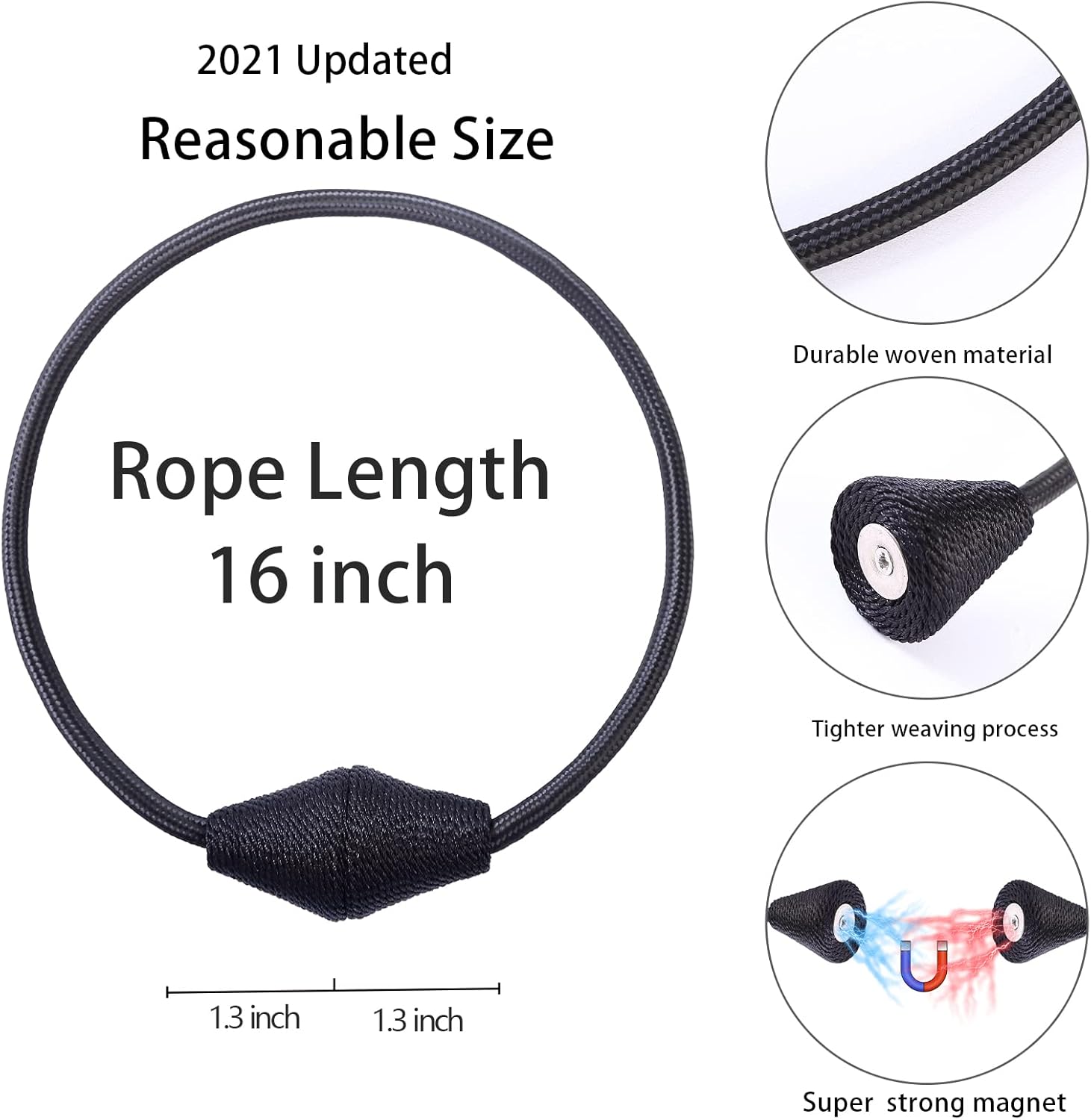 2 PCS Magnetic Curtain Tiebacks, European Style Convenient Drape Tie Backs Holdbacks for Thin or Thick Home & Office Window Draperies, No Tools Required-Black
