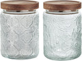 24 OZ/2 PCS Glass Storage Jar with Airtight Bamboo Wooden Lids, Vintage Food Containers Canisters Sets for Kitchen Counter Pantry, Sugar, Flour, Candy, Tea, Coffee Beans, Oats, Grain Bin, Pasta,