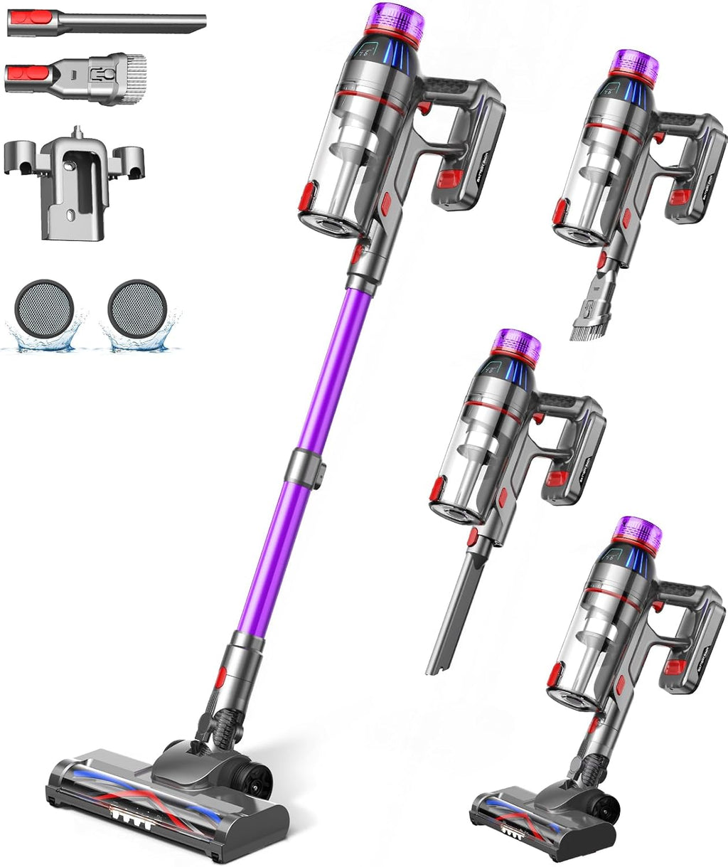 Cordless Stick Vacuum Cleaner - 550W Powerful Cordless Vacuum with HEPA Filter, Up to 50min Runtime & Tangle-Free Lightweight & Detachable Battery for Pet Hair Carpet Hardwood Floor Cleaning