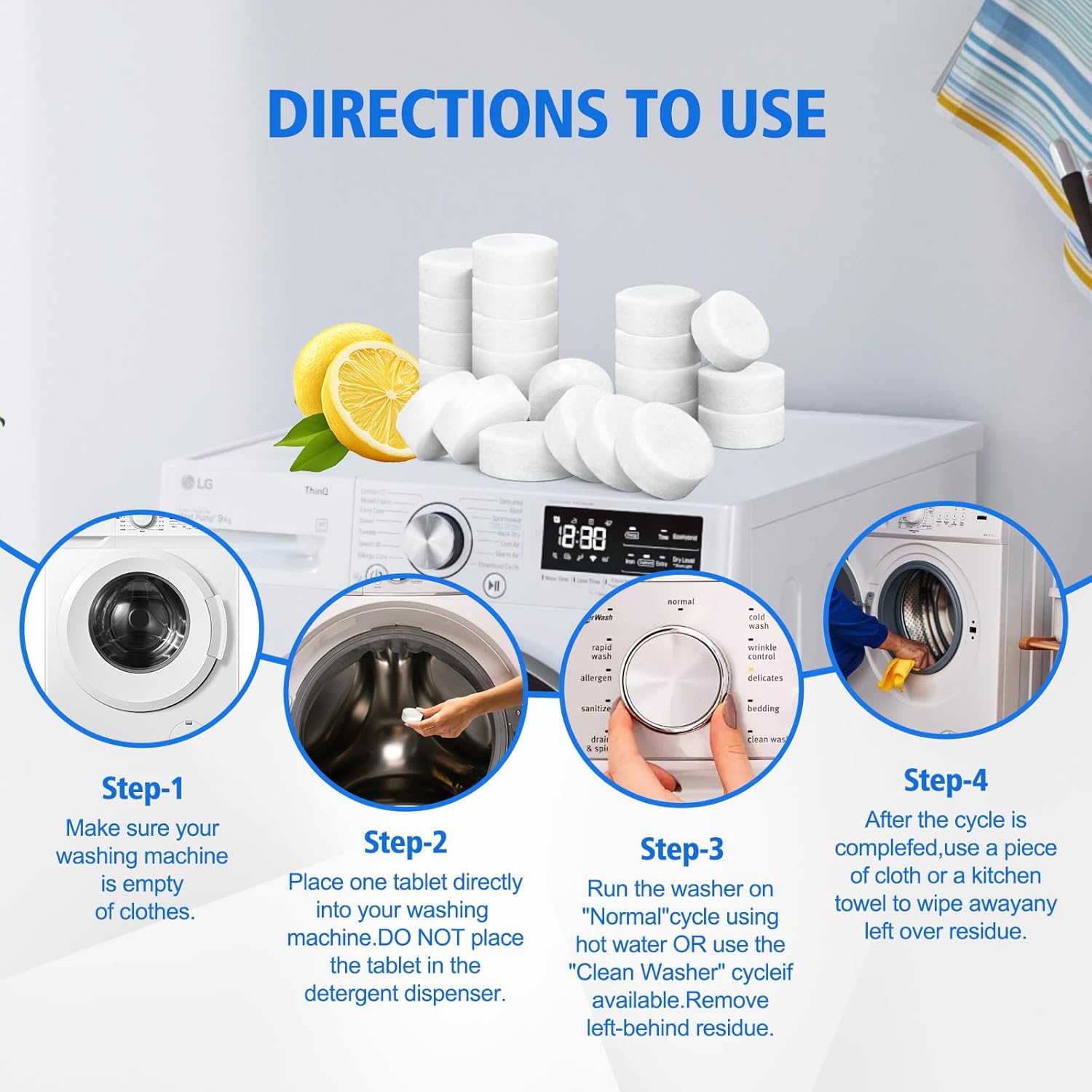 USKICH Washing Machine Cleaner Descaler 40 Pack-Deep Cleaning Tablets For HE Front Loader & Top Load Washer,Washer Machine Cleaning Tablets Clean Inside Drum and Laundry Tub Seal,Septic Safe
