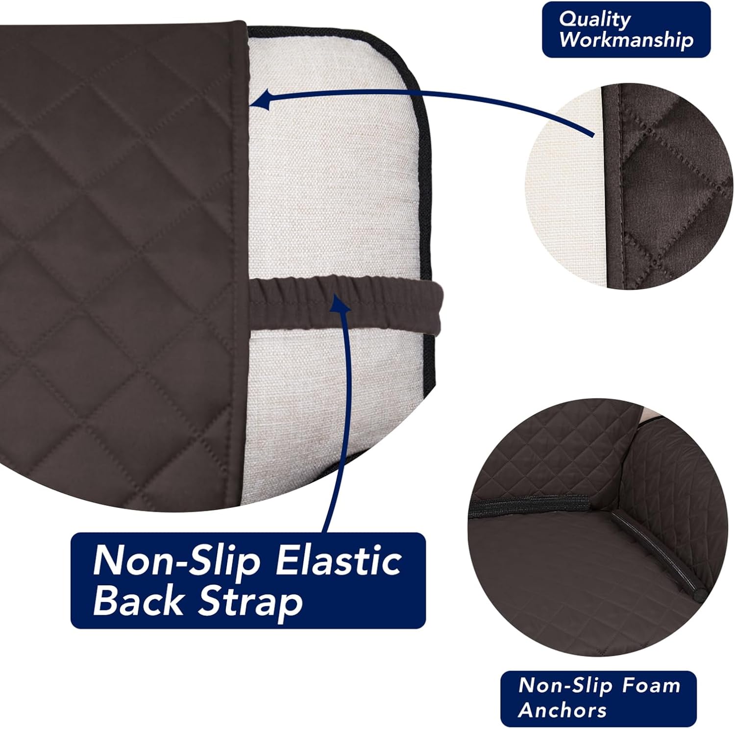 PureFit Reversible Quilted Sofa Cover, Water Resistant Slipcover Furniture Protector, Washable Couch Cover with Non Slip and Elastic Straps for Kids, Dogs, Pets (Oversized Loveseat, Chocolate/Beige)