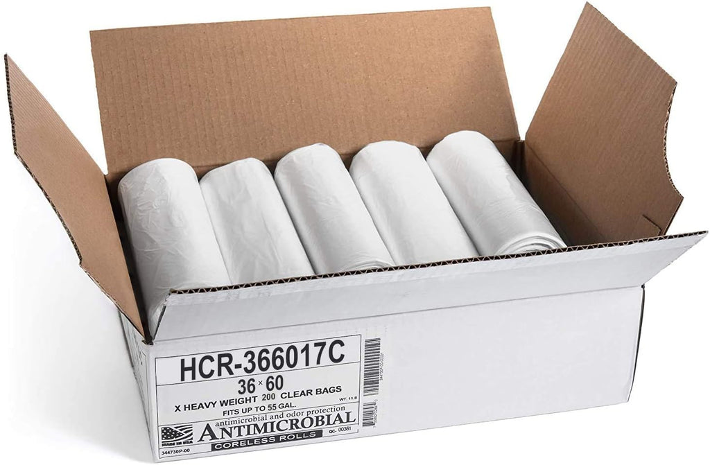 Aluf Plastics High Density Trash Bags, 55 Gallon, 200 Count, 17 Micron (eq), 36" x 60", Clear, for Bathroom, Office, Industrial, Commercial, Janitorial, Municipal, Recycling